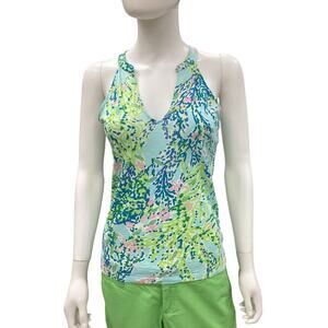 Lilly Pulitzer Top Women’s Size XS 100% Cotton Sleeveless V-Neck Shades Of Green